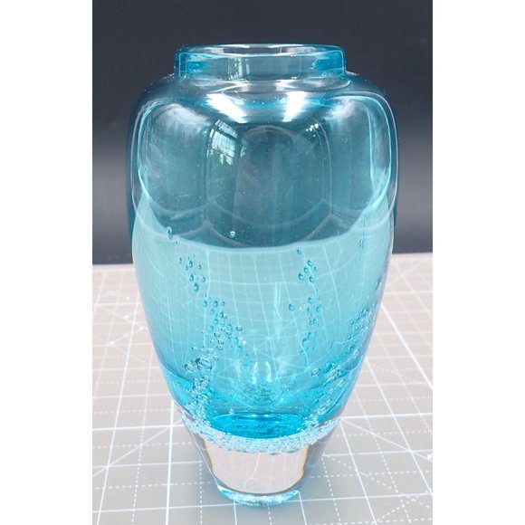 Light Blue Sea Foam Buzz Blodgett Glass Vase 2000 Signed - Picture 2 of 5